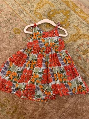 Kids Floral Summer Dress in Red and Orange Pink Chicken